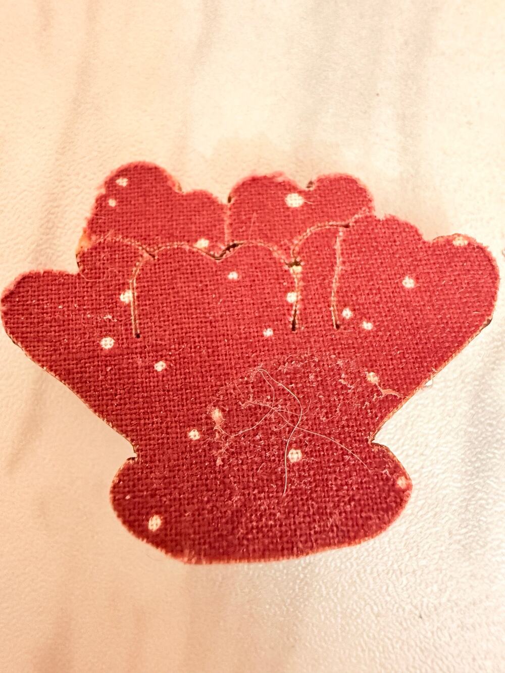 Vintage Red Wood Glove Brooch White Dotted Winter Design